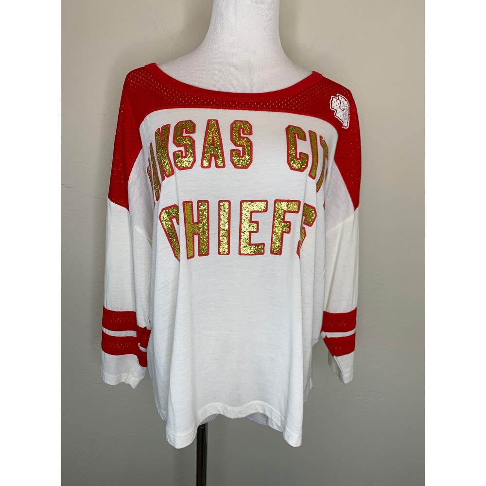 Kansas City Chiefs Red Gold Glitter Jersey Top Size Medium
